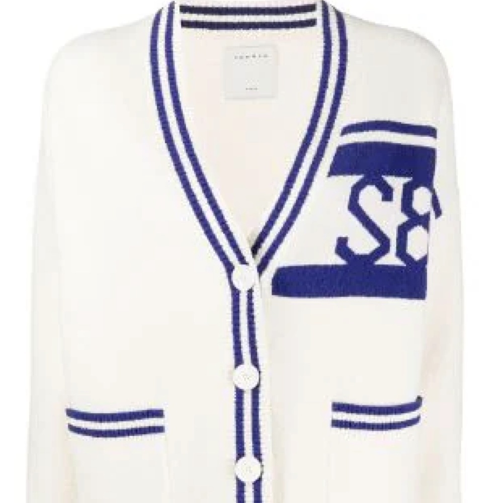 Sandro S84 Varsity Blue & White Cardigan Sweater sz 1 S
